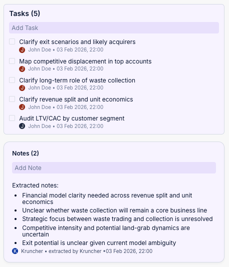 Notes and Tasks in the Report Summary