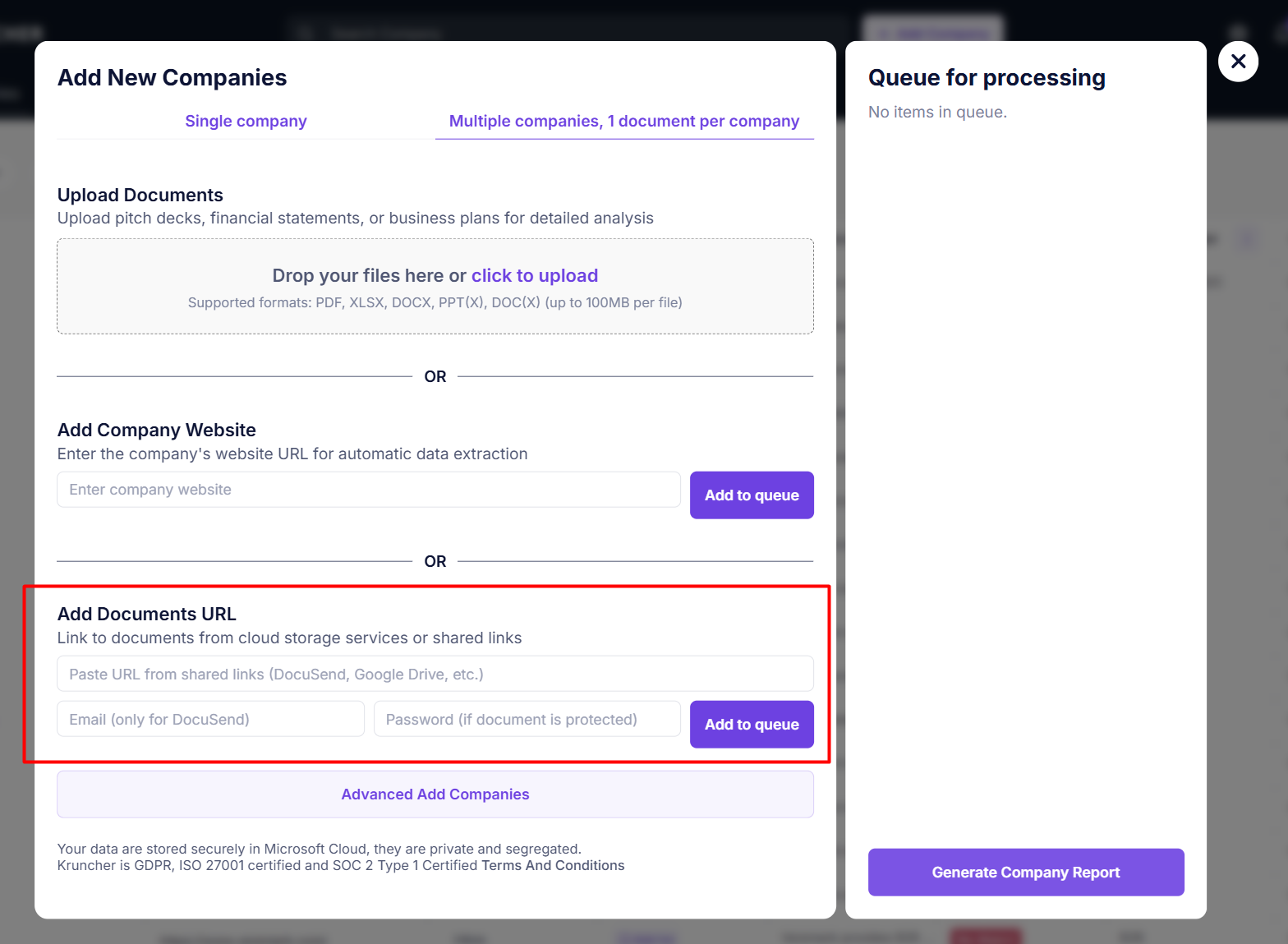 Uploading Documents via Shared URL (Google Drive, OneDrive, DocSend)