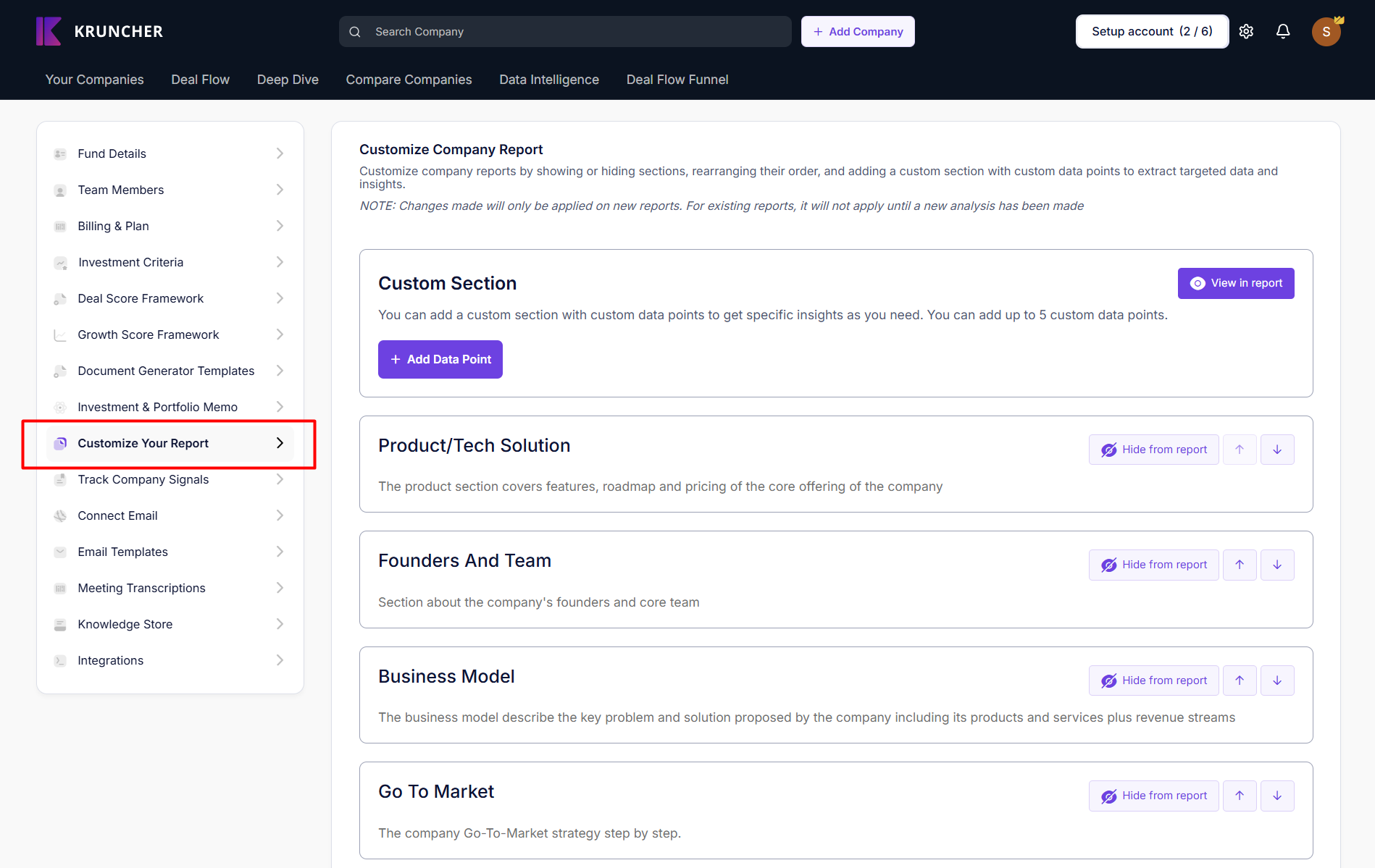 Customizing Company Report Sections